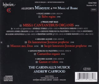 Allegri's Miserere and the Music of Rome. The Cardinall's Musick, Andrew Carwood. See pictures for full contents.
