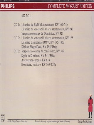 Mozart : Litanies, Vespers, Etc. 3 CD set. See pictures for full contents.