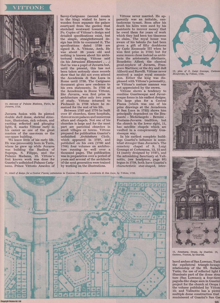 Item #367892 Antonio Vittone, 1702-1770, baroque 18th century architect. 10 pages, illustrated...