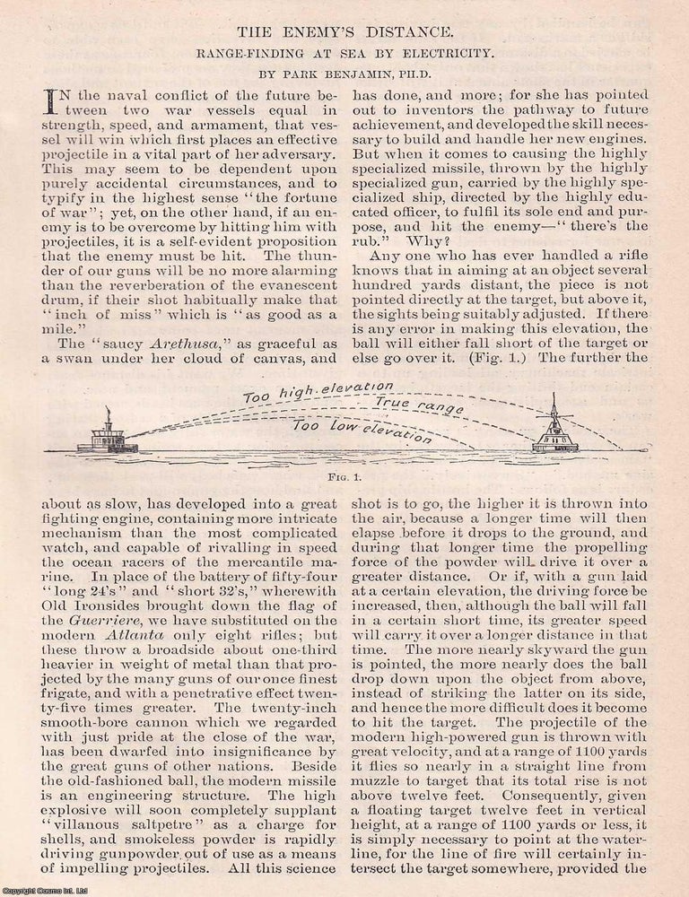 Item #368125 The Enemy's Distance. Range Finding at Sea by Electricity. Its use in naval warfare....