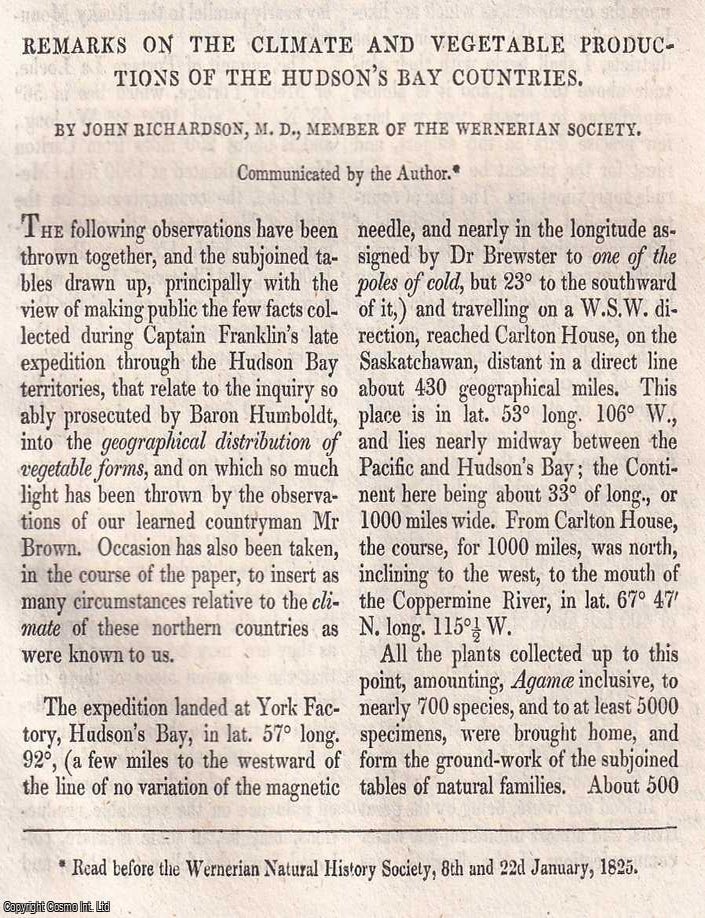 Item #368530 Hudson's Bay Countries : Remarks on the Climate and Vegetable Productions. By...