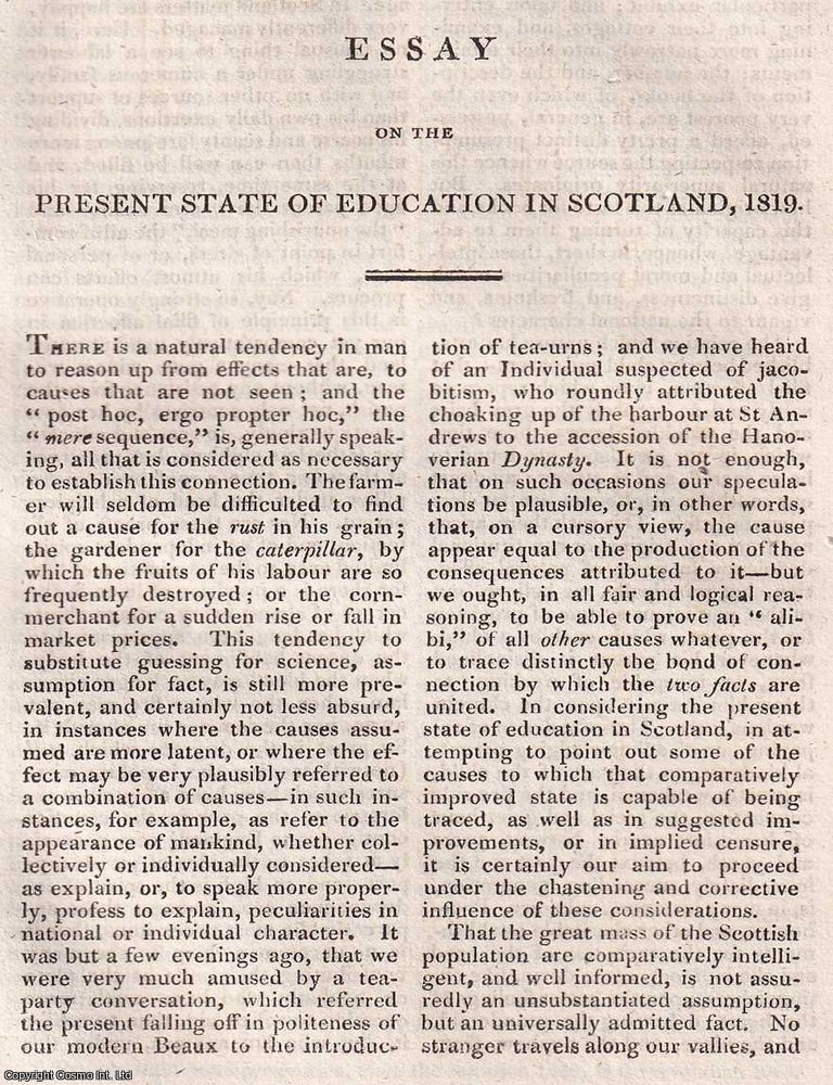 Item #368535 Essay on the Present State of Education in Scotland, 1819. An original article...