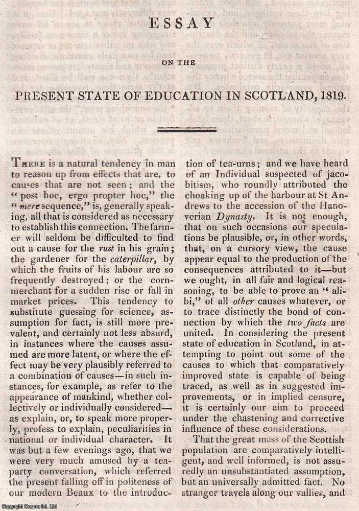 Item #368535 Essay on the Present State of Education in Scotland, 1819. An original article...
