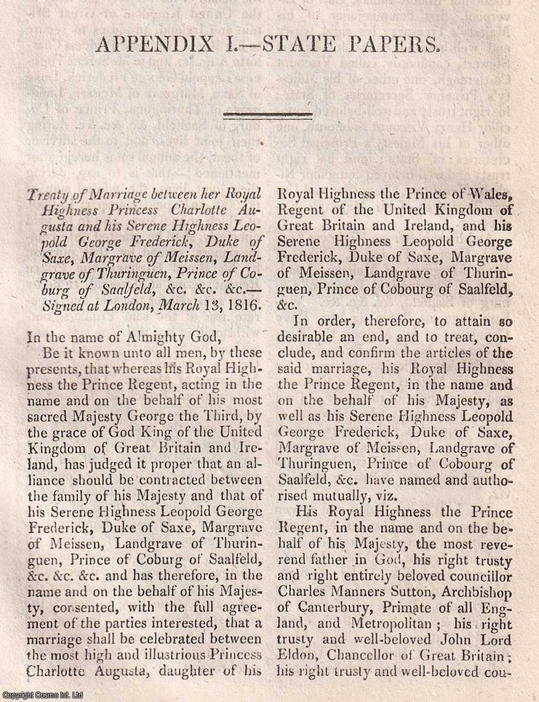 Item #368538 Treaty of Marriage between her Royal Highness Princess Charlotte Augusta and his...