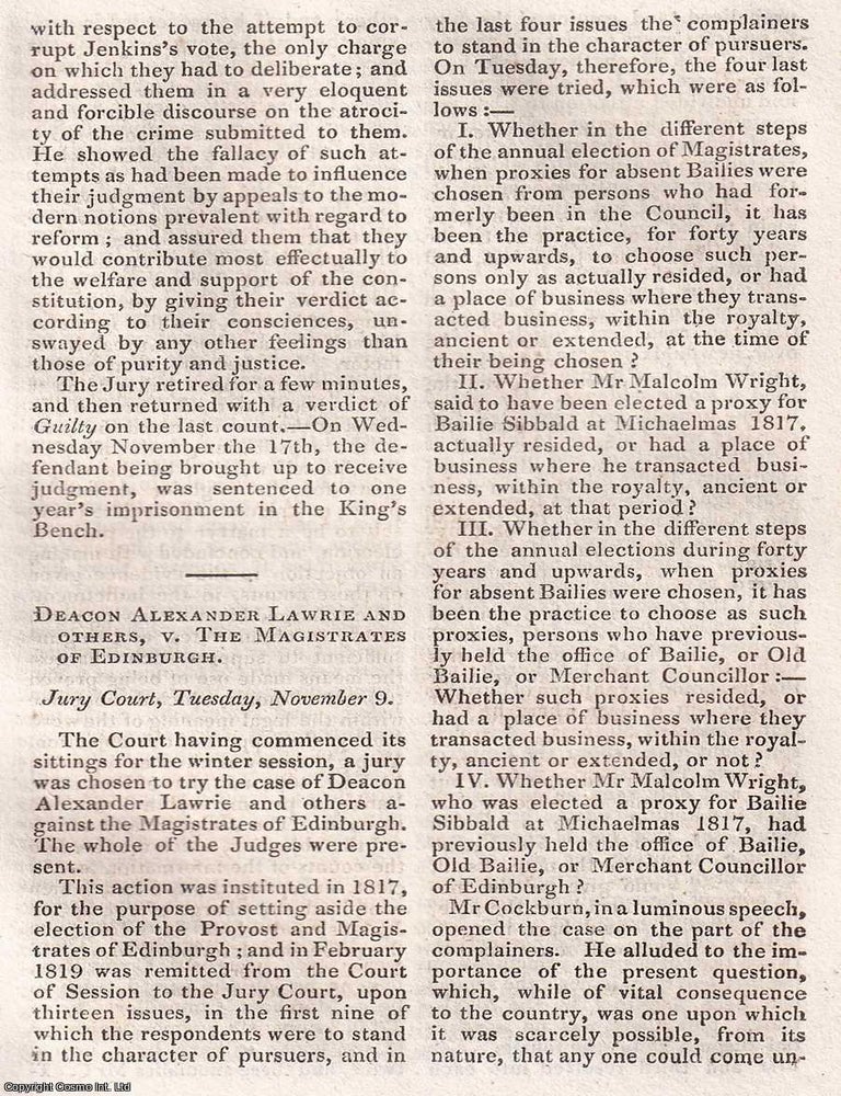 Item #368562 Deacon Alexander Lawrie and Others v. The Magistrates of Edinburgh. An action to set...