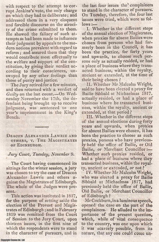 Item #368562 Deacon Alexander Lawrie and Others v. The Magistrates of Edinburgh. An action to set...