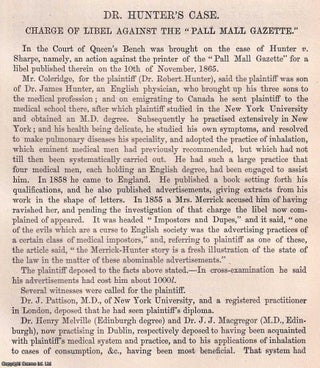 Dr. Robert Hunter's Libel Case against The Pall Mall Gazette. MEDICAL CHARLATAN.