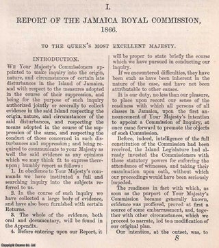 1866 Report of the Jamaica Royal Commission regarding the measures. JAMAICAN INSURRECTION MORANT BAY REBELLION.