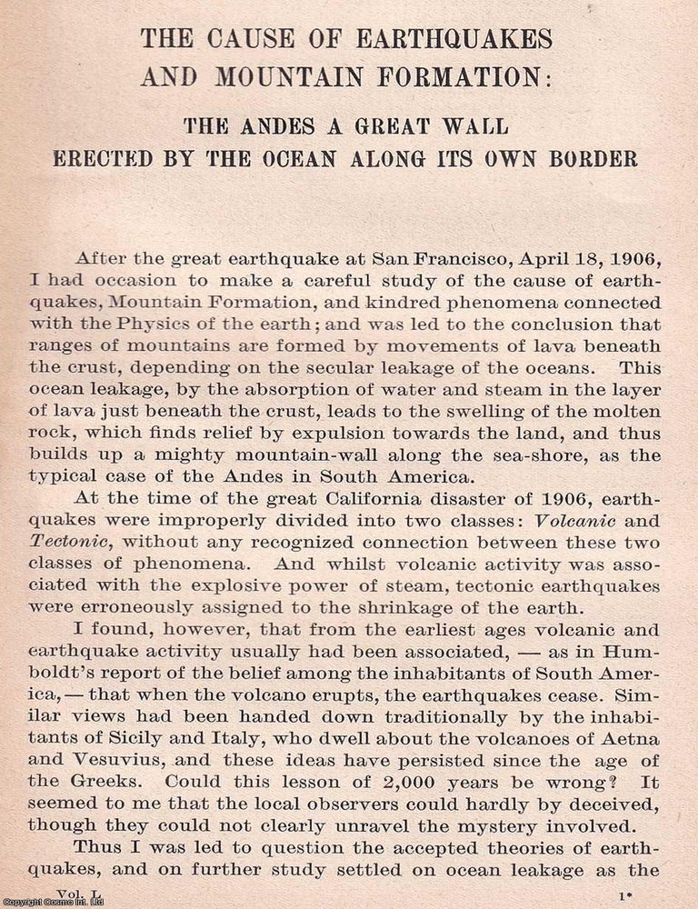 Item #368690 The Cause of Earthquakes and Mountain Formation: The Andes, a Great Wall erected by...