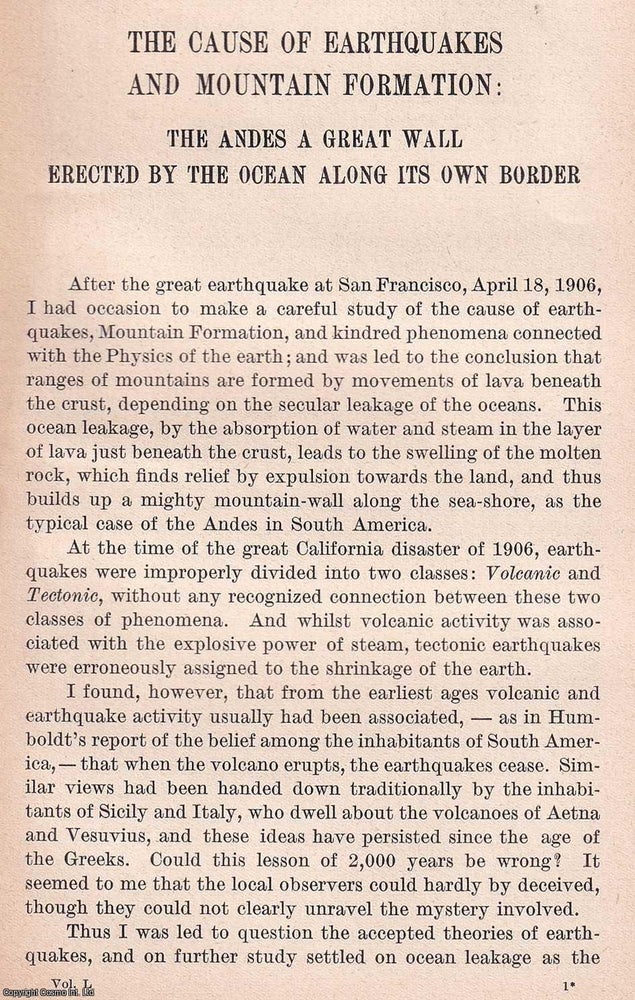 Item #368690 The Cause of Earthquakes and Mountain Formation: The Andes, a Great Wall erected by...