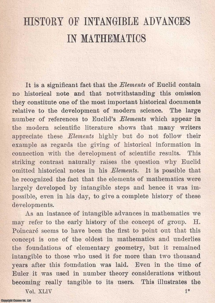 Item #368693 History of intangible Advances in Mathematics. An article printed in 1928, written...