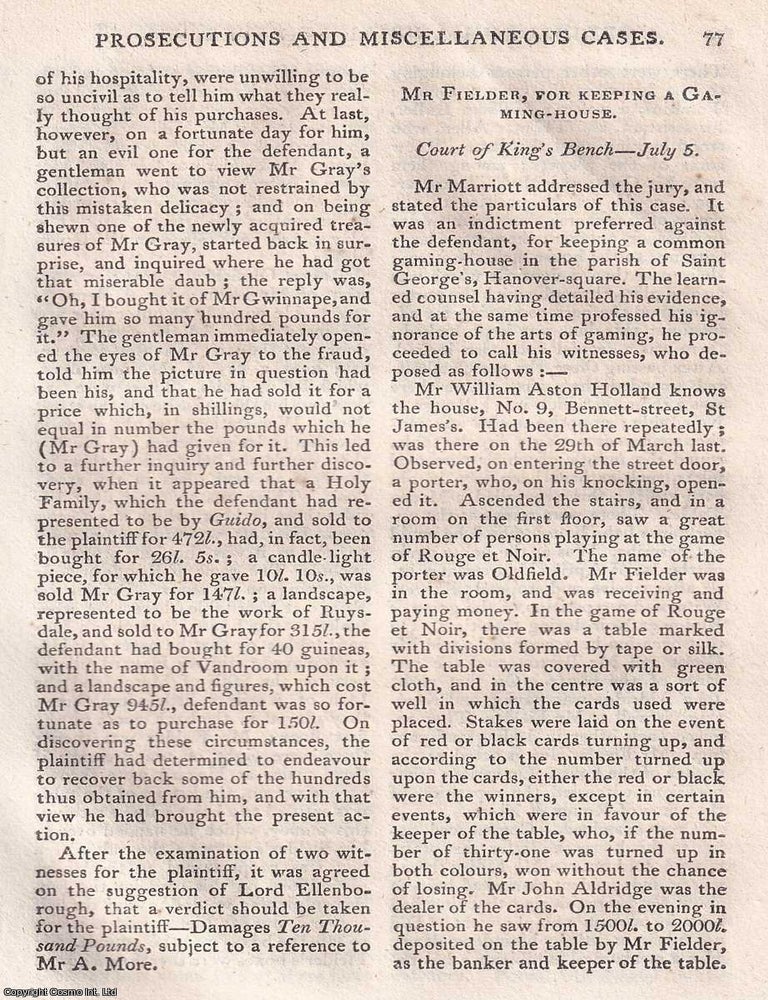 Item #368873 The Trial of Mr Fielder, for keeping a Gaming House in Hanover Square, London. An...