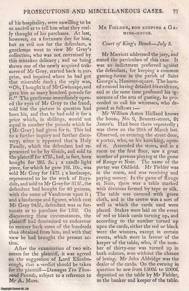 Item #368873 The Trial of Mr Fielder, for keeping a Gaming House in Hanover Square, London. An...