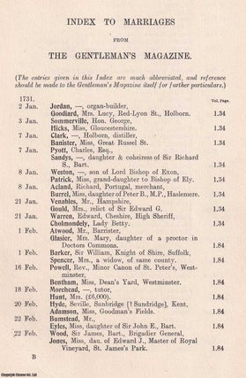 Index to Marriages from The Gentleman's Magazine, 1731 to 1768. GENTLEMAN'S MAGAZINE.