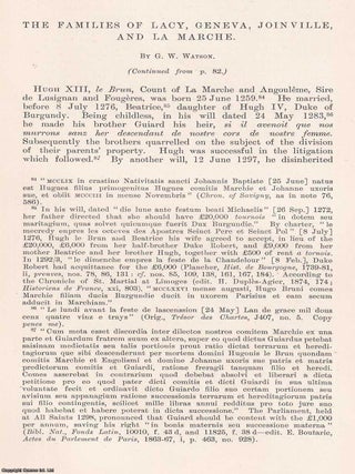 The Families of Lacy, Geneva, Joinville, and La Marche.
