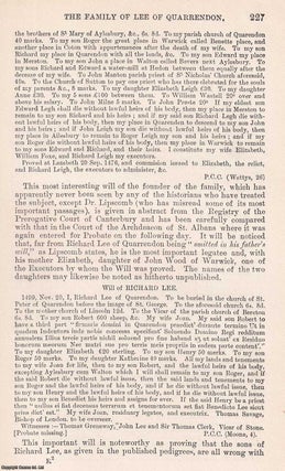 Item #368883 Genealogical Notes on the Family of Lee of Quarrendon. J. Henry Lea