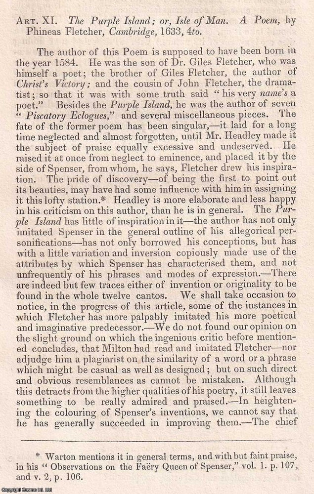 Item #368904 The Purple Island; or, Isle of Man. A Poem by Phineas Fletcher, 1633. An...