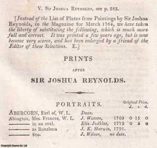 Item #368934 Prints after Sir Joshua Reynolds. An original article from Walker's Selection of...