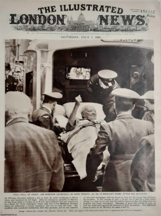 Sir Winston Churchill in 1962, aged 87. Following an injury whilst on hoiliday in Monte Carlo, he was flown back to England. This series of pages follow events from the fall to recovery. 5 pages of contemporary photographs and text from The Illustrated London News, 1962. A rare, original print from The Illustrated London News, carefully removed and preserved : an important artifact of journalism's golden age!