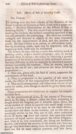 Item #369039 Effects of Salt in fattening Cattle, 1776. An original article from Walker's...