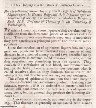 Item #369042 Inquiry into the effects of spirituous liquors upon the human body, by Benjamin...