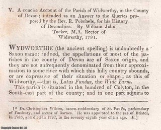 Item #369057 Parish of Widworthy, Devon : An Account, by William John Tucker, 1791. An original...