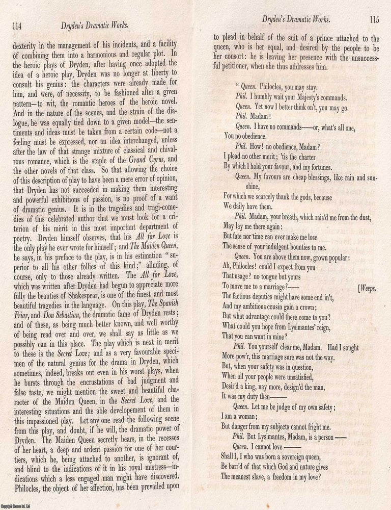 Item #369067 John Dryden's Dramatic Works. A review. An unattributed review for the...