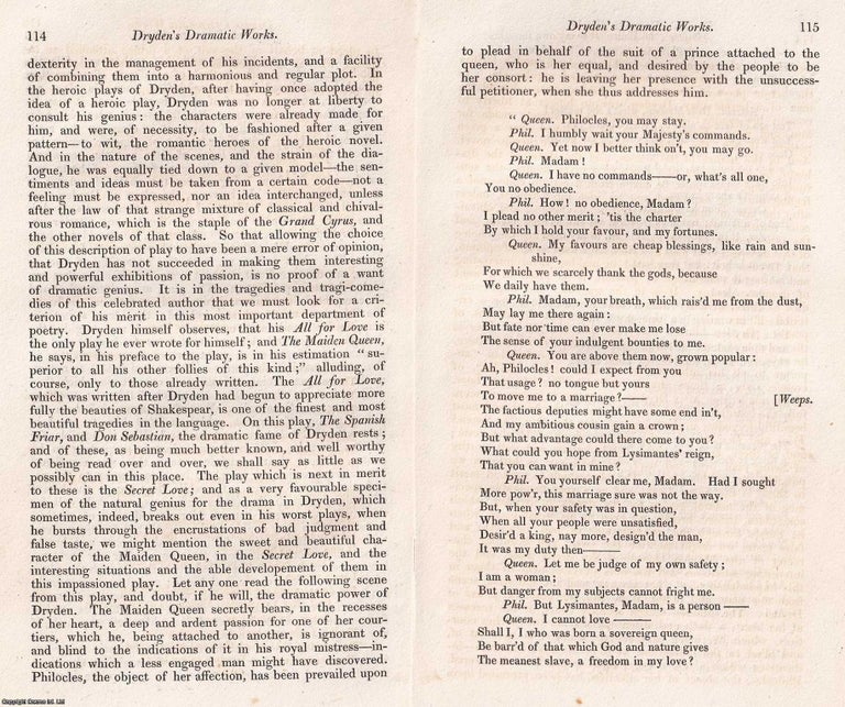 Item #369067 John Dryden's Dramatic Works. A review. An unattributed review for the...