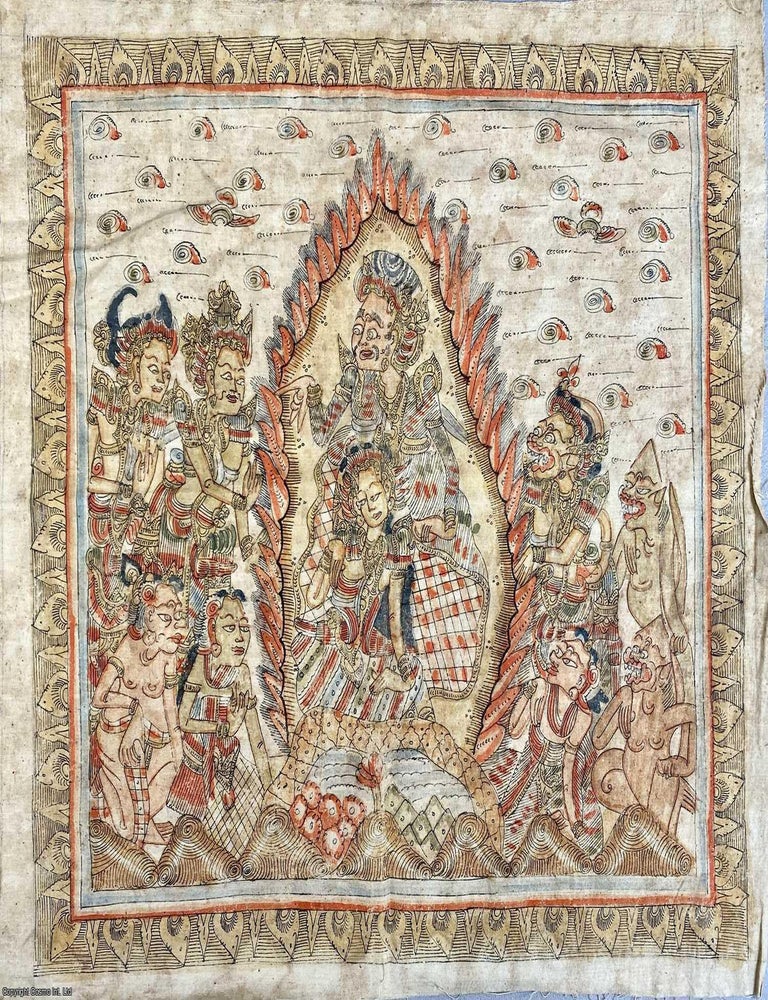 Item #369093 Kamasan School Original Balinese Art. Mythical Creatures : Hand Painted on cloth, 39 x 44 cms image area. BALINESE KAMASAN SCHOOL.