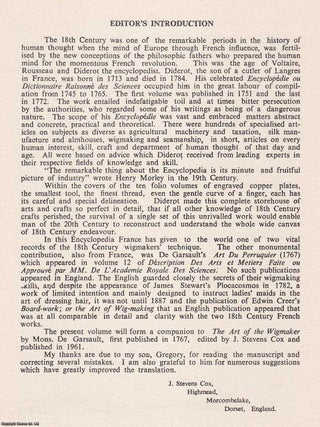 1776 : The Wigmaker's Art in the 18th Century. A Translation of the section on Wigmaking in the 3rd Edition of the Encyclopedie, of Denis Diderot & Jean D'Alembert. Edited by J. Stevens Cox, F.S.A.