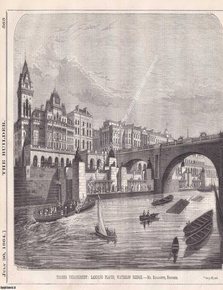 Item #369411 1864 : Thames Embankment. Landing Places, Waterloo Bridge. Joseph Bazalgette,...