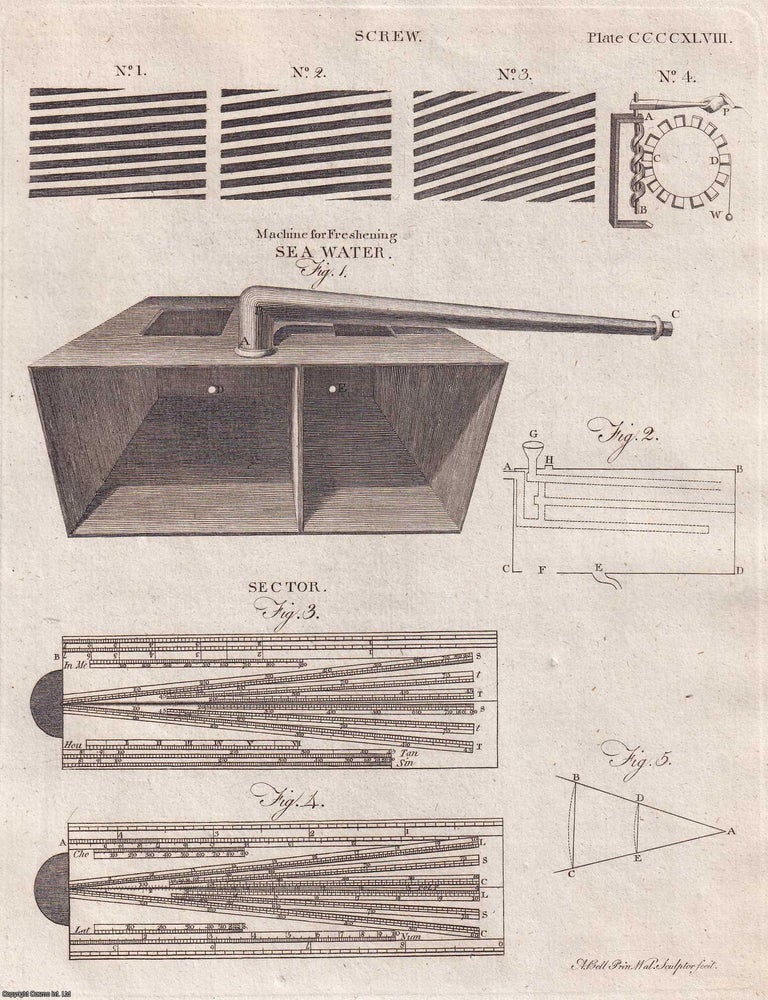 Item #369668 Drinking water: a machine for freshening sea water, with diagram and text. A rare...