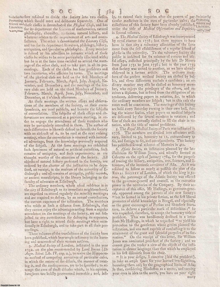 Item #369674 Society and societies. A rare original article from the Encyclopaedia Britannica, 1797. SOCIETY AND SOCIAL STRUCTURES.