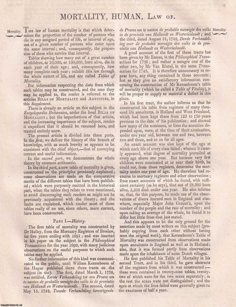 Item #369787 1824 : The Law of Human Mortality, with 7 tables of mortality for Finland &...