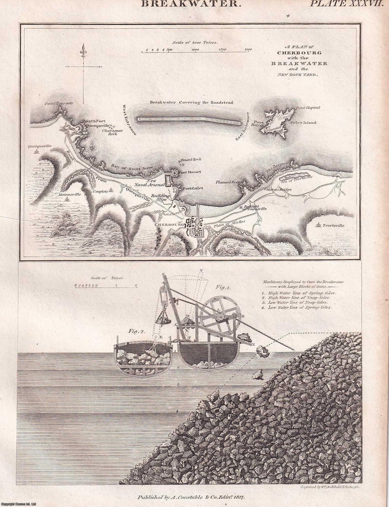 Item #369801 1823 : Breakwaters, placed before the entrance of ports or harbours. 3 plates &...