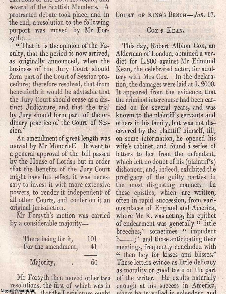 Item #369841 Trial for Damages for Adultery; Edmund Keen, the celebrated actor for adultery with...