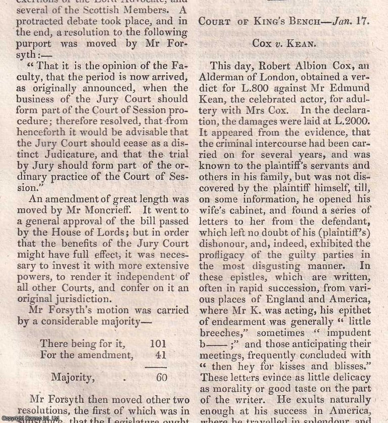 Item #369841 Trial for Damages for Adultery; Edmund Keen, the celebrated actor for adultery with...
