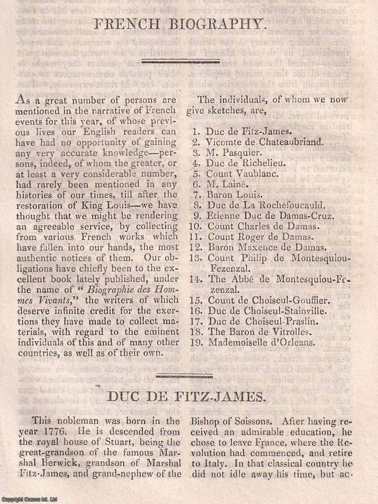Item #369846 1816 French Biography. 19 individuals mentioned in French events for the year. An...