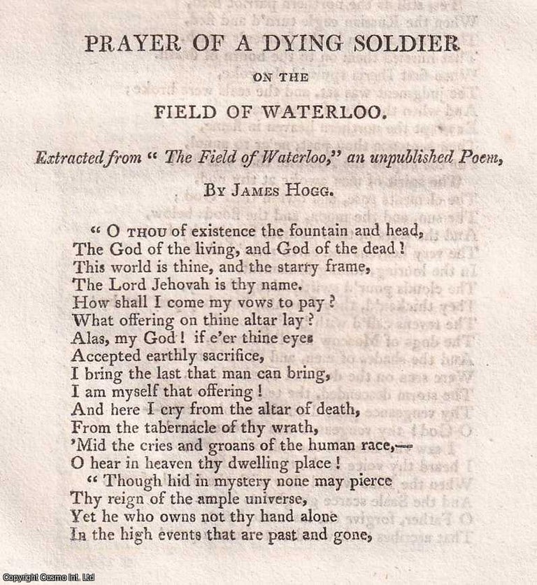 Item #369854 Prayer of a Dying Soldier on the Field of Waterloo. Poem by James Hogg. An original...