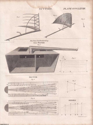 1823 Prints : Battering Ram; Cloud; Temperament of Music; Scythes; Levelling . 5 Engraved Prints from the Encyclopaedia Britannica, 1823. See pictures for details.