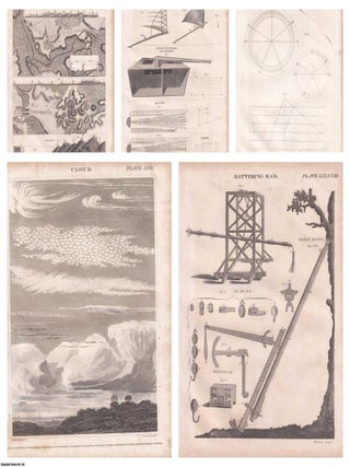 1823 Prints : Battering Ram; Cloud; Temperament of Music; Scythes; Levelling . 5 Engraved Prints from the Encyclopaedia Britannica, 1823. See pictures for details.