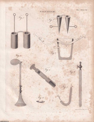 1823 Prints : Burning Mirror; Vegetable Physiology; Galvanism; Zoophytes; Levelling .5 Engraved Prints from the Encyclopaedia Britannica, 1823. See pictures for details.