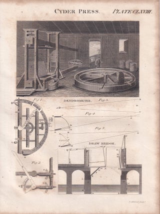 1823 Prints : Cyder Press; Chimes; Boring Wooden Pipes; Turning; Anatomy of Plants .5 Engraved Prints from the Encyclopaedia Britannica, 1823. See pictures for details.