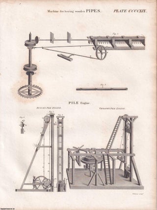 1823 Prints : Cyder Press; Chimes; Boring Wooden Pipes; Turning; Anatomy of Plants .5 Engraved Prints from the Encyclopaedia Britannica, 1823. See pictures for details.