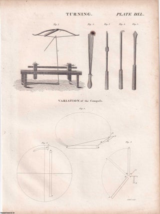 1823 Prints : Cyder Press; Chimes; Boring Wooden Pipes; Turning; Anatomy of Plants .5 Engraved Prints from the Encyclopaedia Britannica, 1823. See pictures for details.
