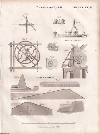 1823 Prints : Calender; Elliptograph; Fluids; Anchor; Protactor .5 Engraved Prints from the Encyclopaedia Britannica, 1823. See pictures for details.