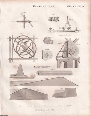 1823 Prints : Calender; Elliptograph; Fluids; Anchor; Protactor .5 Engraved Prints from the Encyclopaedia Britannica, 1823. See pictures for details.