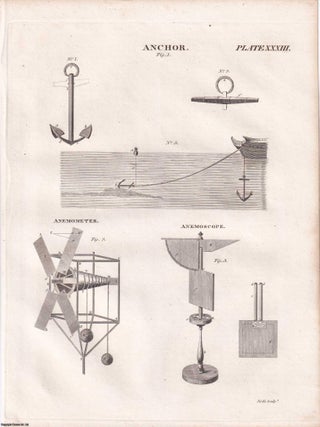 1823 Prints : Calender; Elliptograph; Fluids; Anchor; Protactor .5 Engraved Prints from the Encyclopaedia Britannica, 1823. See pictures for details.