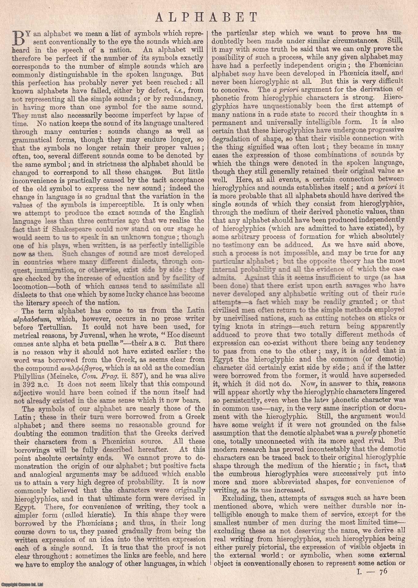 1875 : The Alphabet. Comparisons between Ancient and Modern symbols. 1 ...