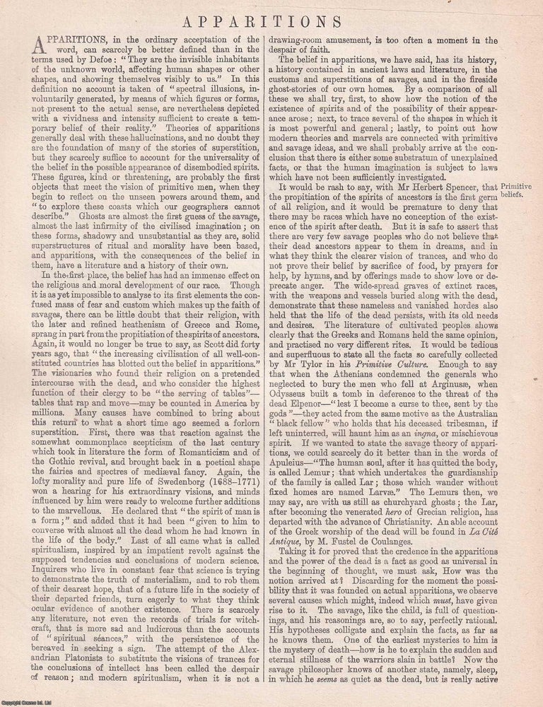 Item #370144 1875 : Apparitions; invisible inhabitants of the unknown world. An original article...